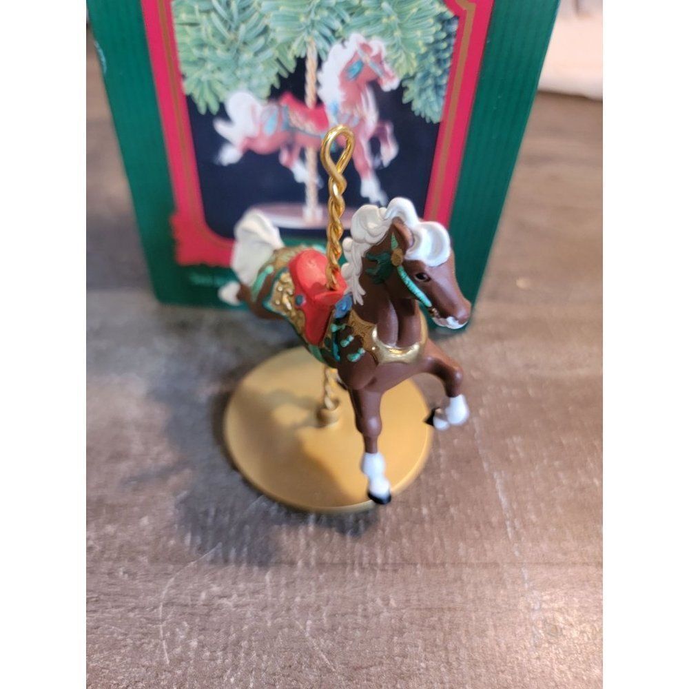 Hallmark 1989 Christmas carousel horse star ornament Xmas decor